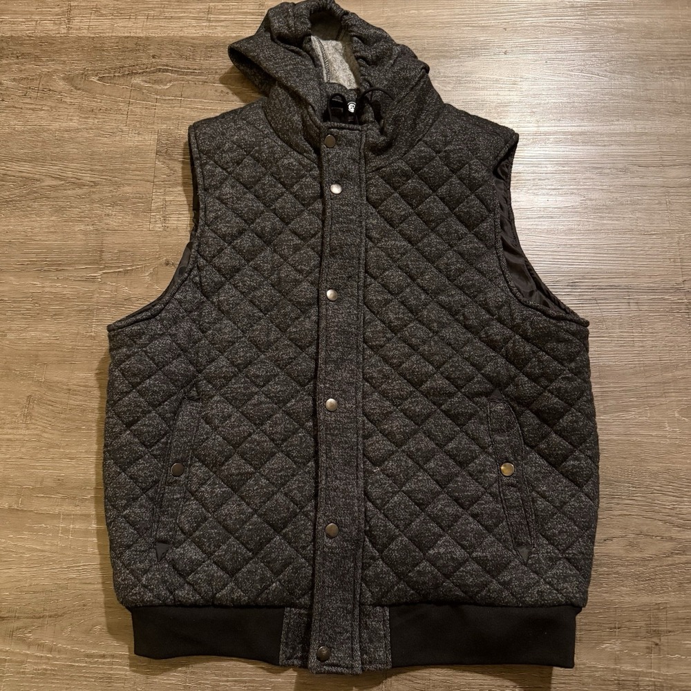 Yoki Men's Outerwear Quilted Vest Hooded Dark Gray Large Pit To Pit 23"